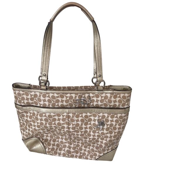 Coach Chelsea Heritage Stripe Gold Signature Logo Tote Shoulder Bag AS IS - Picture 2 of 16